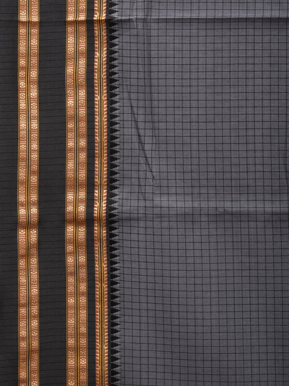 Grey Bamboo Cotton Saree with Checks Design bc0064