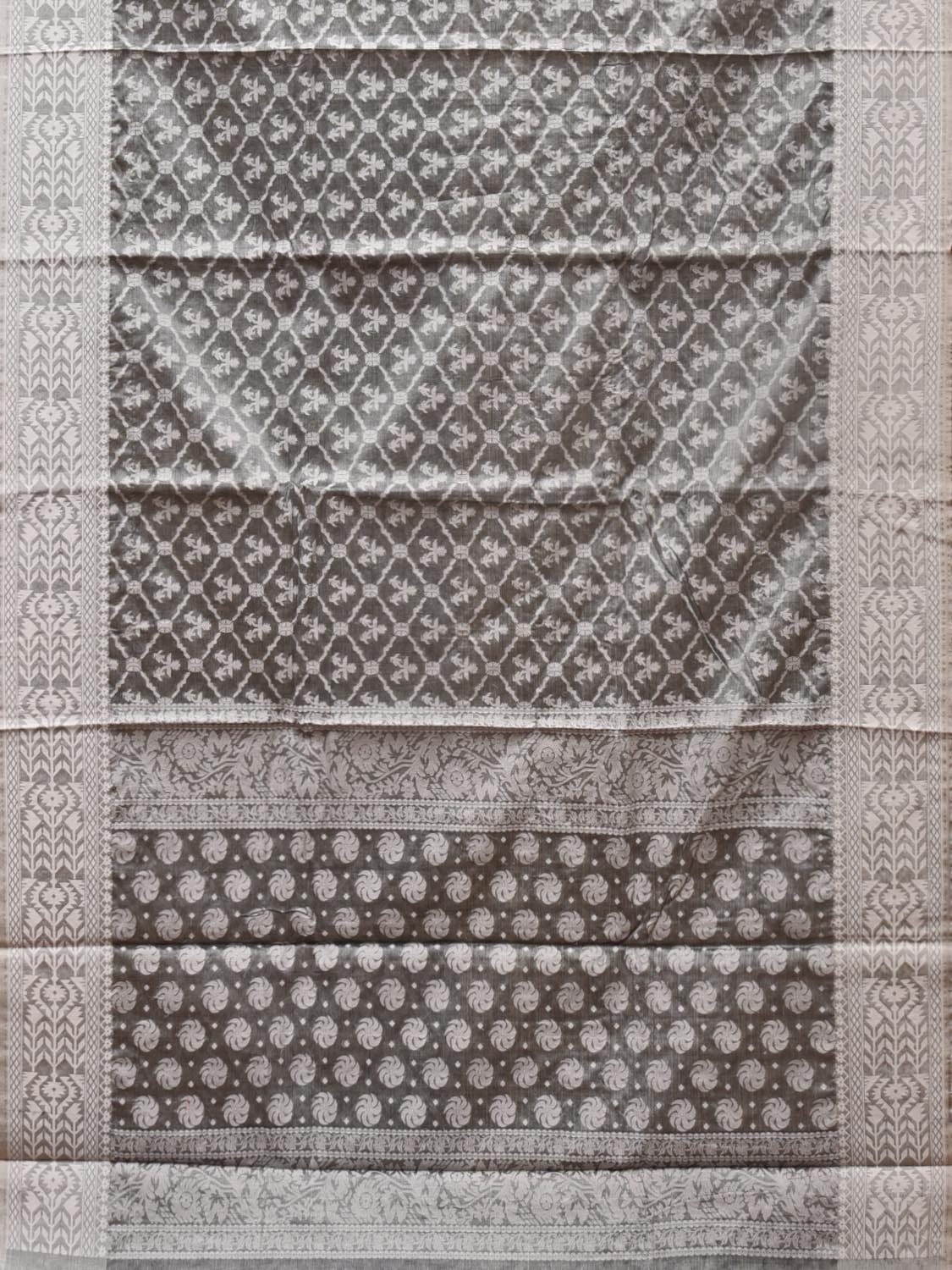 Grey Cut Work Tussar Cotton Saree with All Over Jamdani Style Design o0440