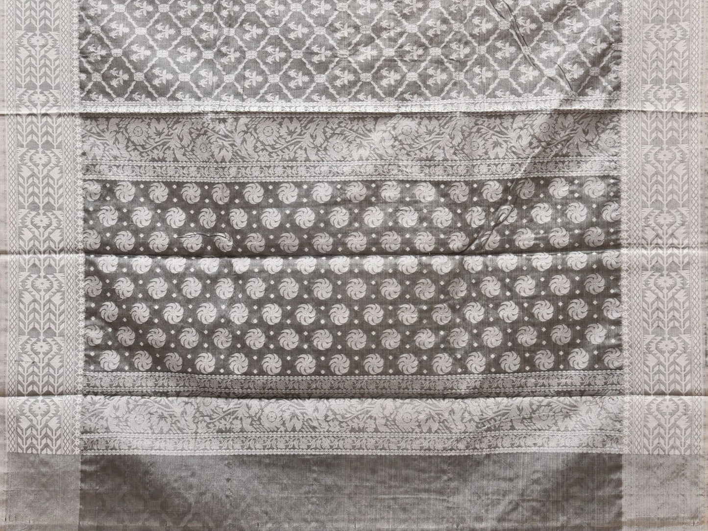 Grey Cut Work Tussar Cotton Saree with All Over Jamdani Style Design o0440