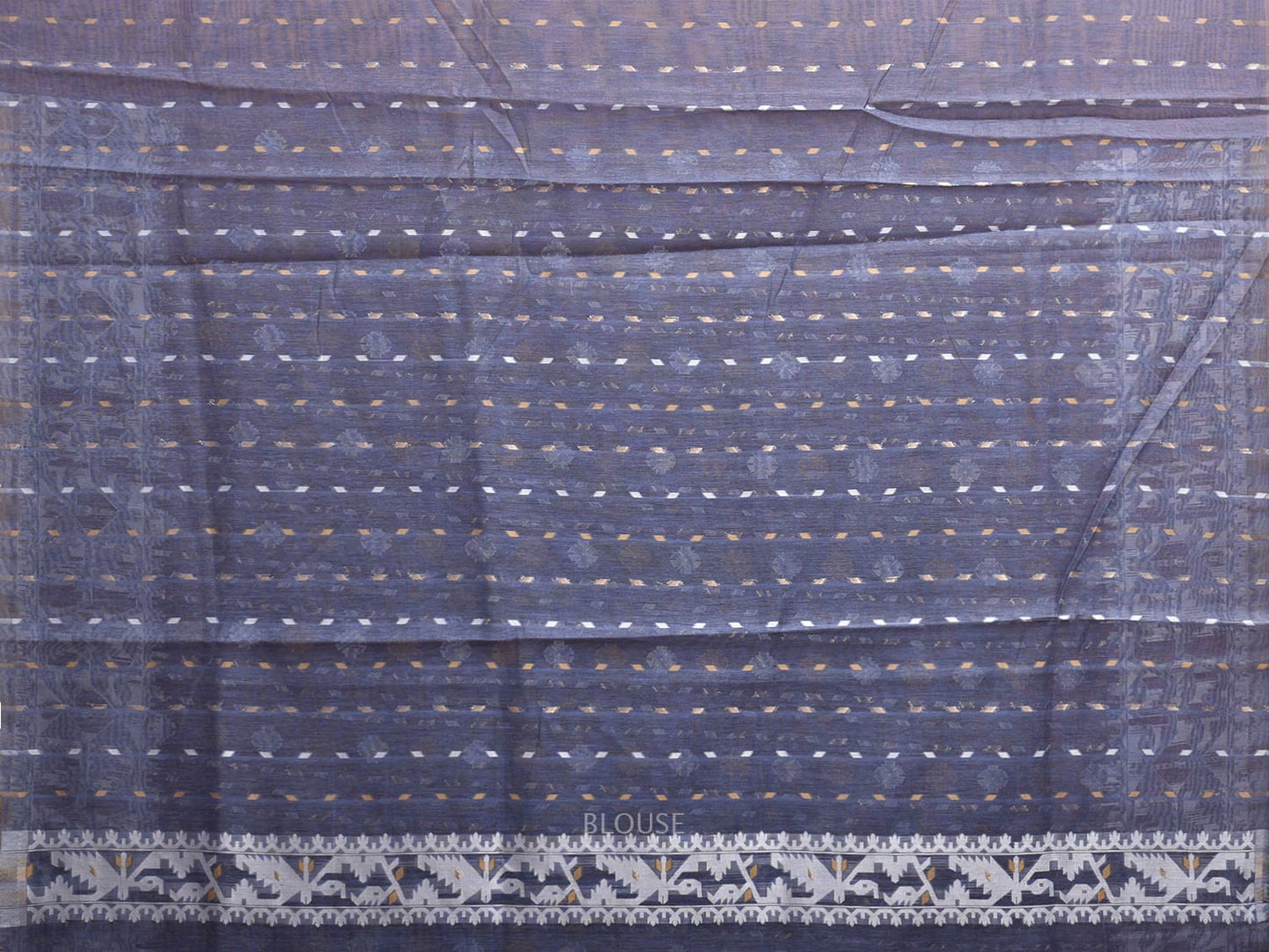 Grey Dhakai Jamdani Cotton Viscose Saree with Pallu and Border Design dj0093