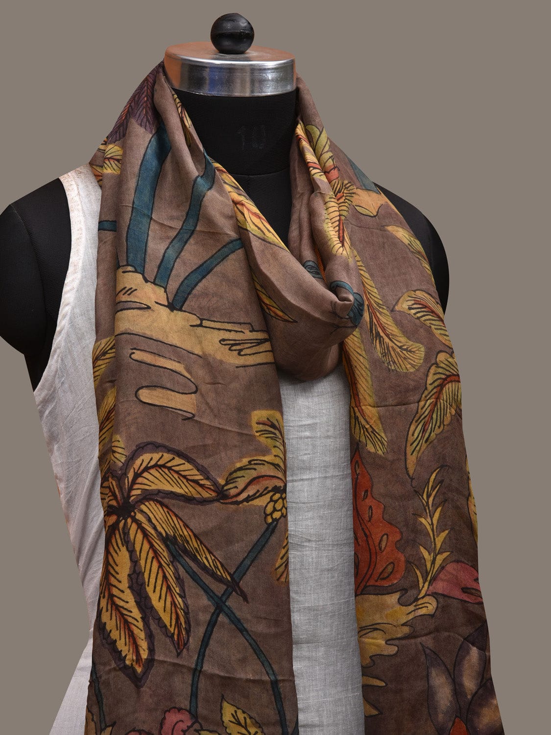 Grey Kalamkari Hand Painted Organza Handloom Dupatta with Trees Design ds2840