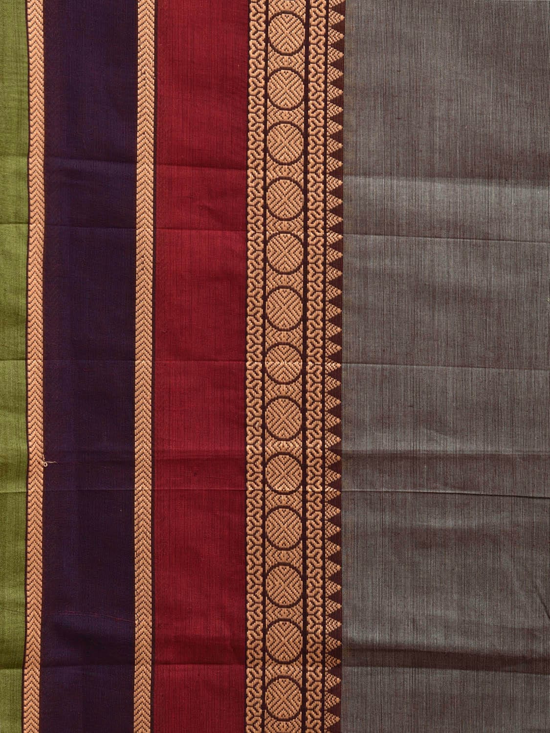 Grey Kanchipuram Cotton Plain Saree with Strips Pallu Design Kalamkari Blouse k0824