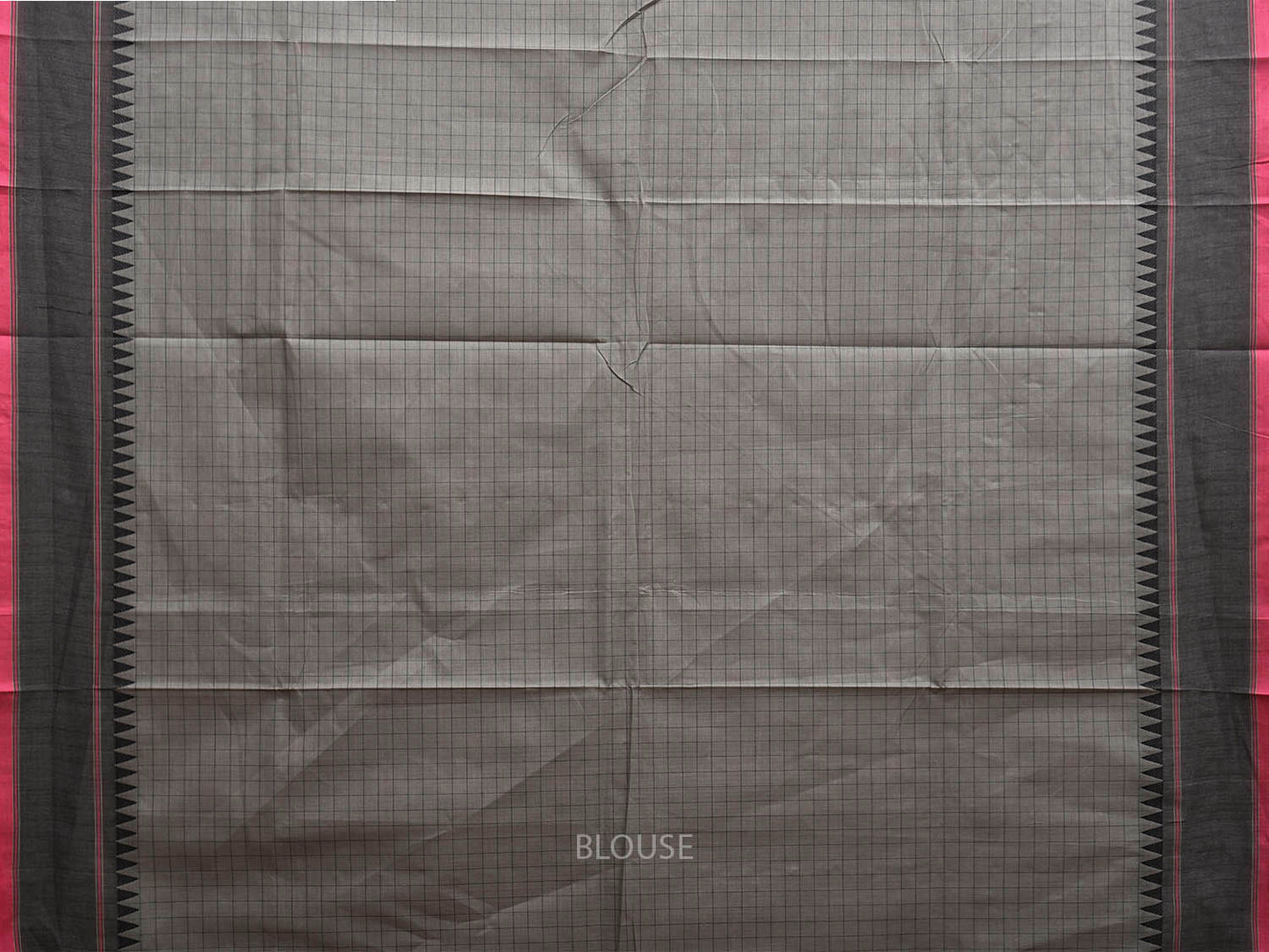 Grey Kanchipuram Cotton Saree with Checks and Strips Pallu Design k0767