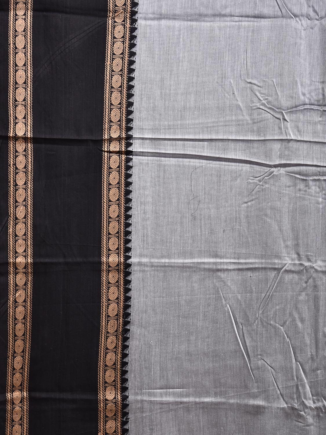 Grey Kanchipuram Cotton Saree with Ganga-Jamuna Border Design k0775