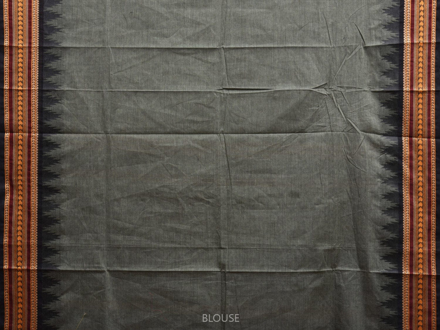 Grey Kanchipuram Cotton Saree with Pasley Pallu and Temple Border Design k0732