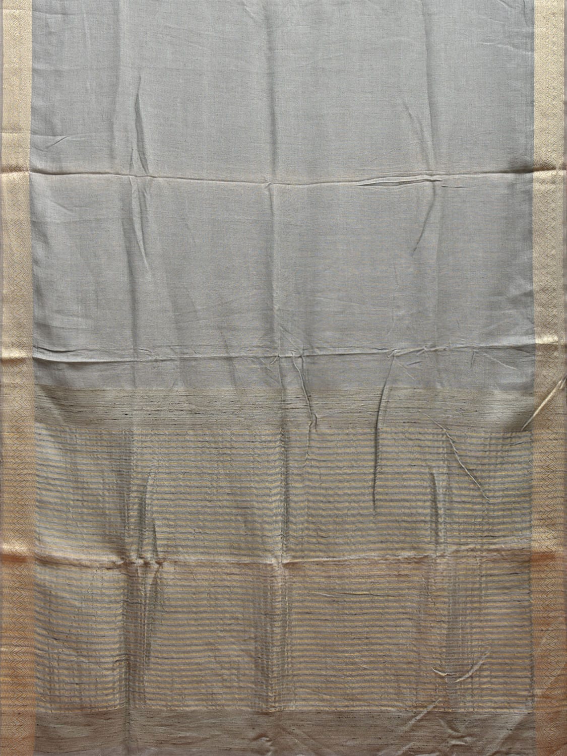 Grey Linen Cotton Plain Saree with Strips Pallu Design o0564