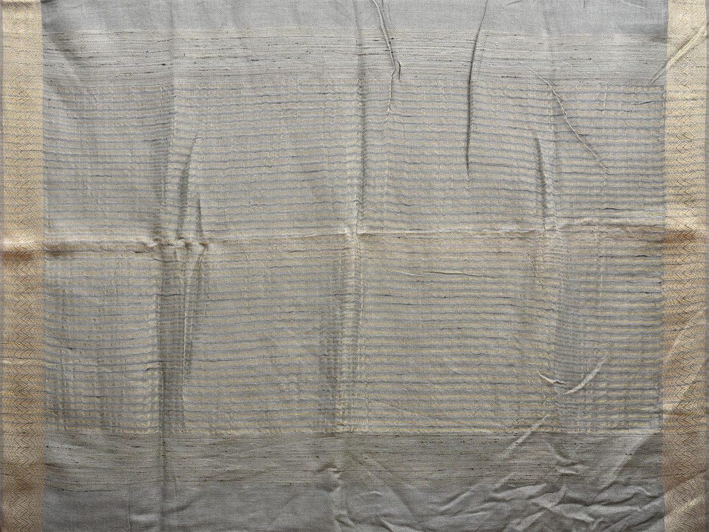 Grey Linen Cotton Plain Saree with Strips Pallu Design o0564