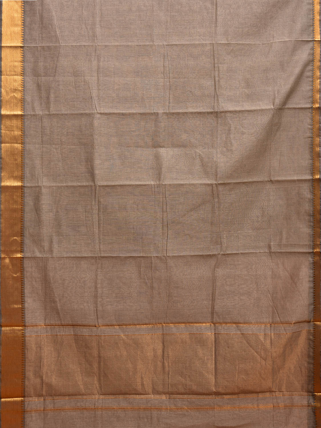 Grey Mangalgiri Cotton Handloom Saree with Strips Design and Small Temple Border No Blouse mn0086