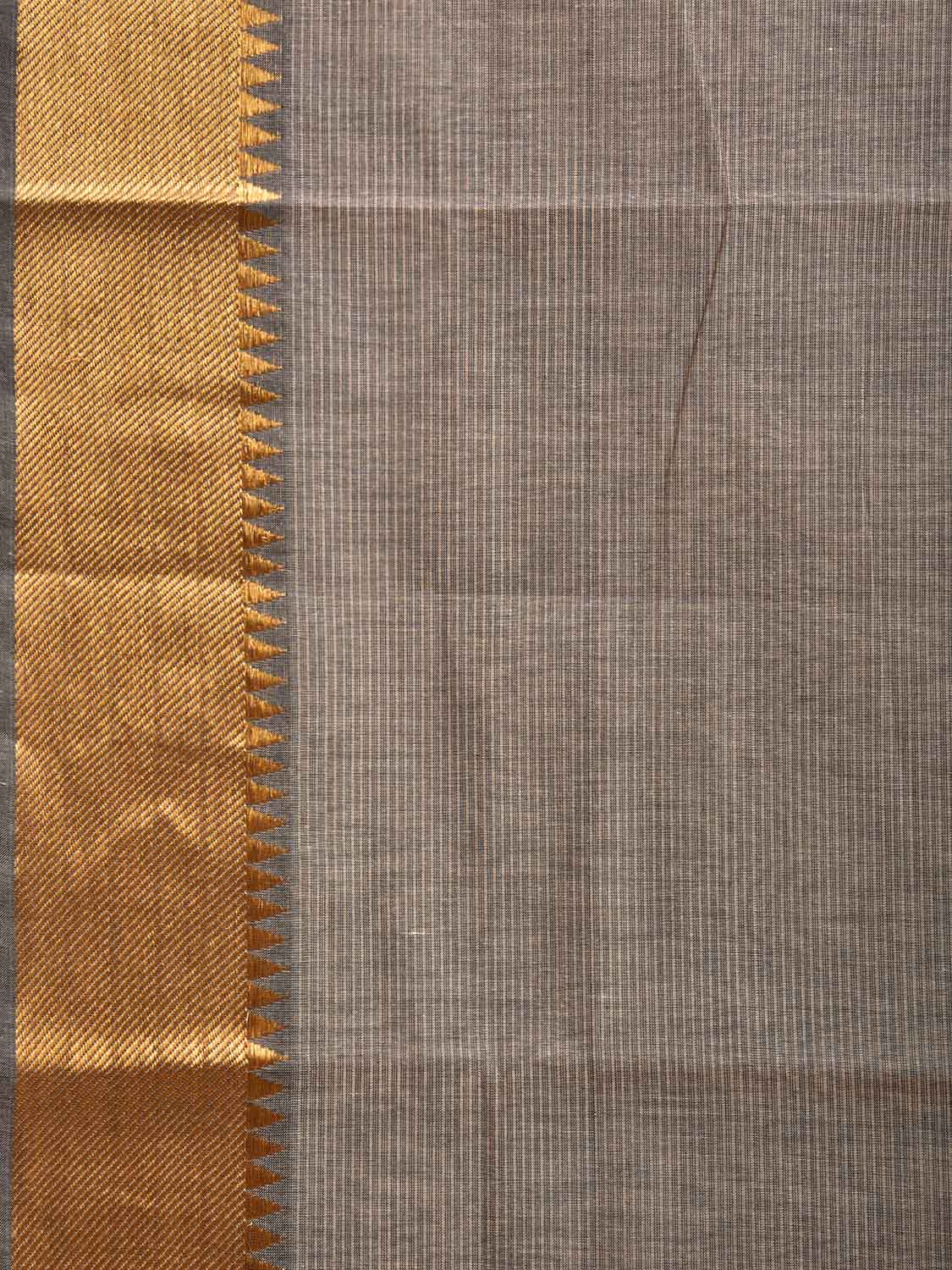 Grey Mangalgiri Cotton Handloom Saree with Strips Design and Small Temple Border No Blouse mn0086