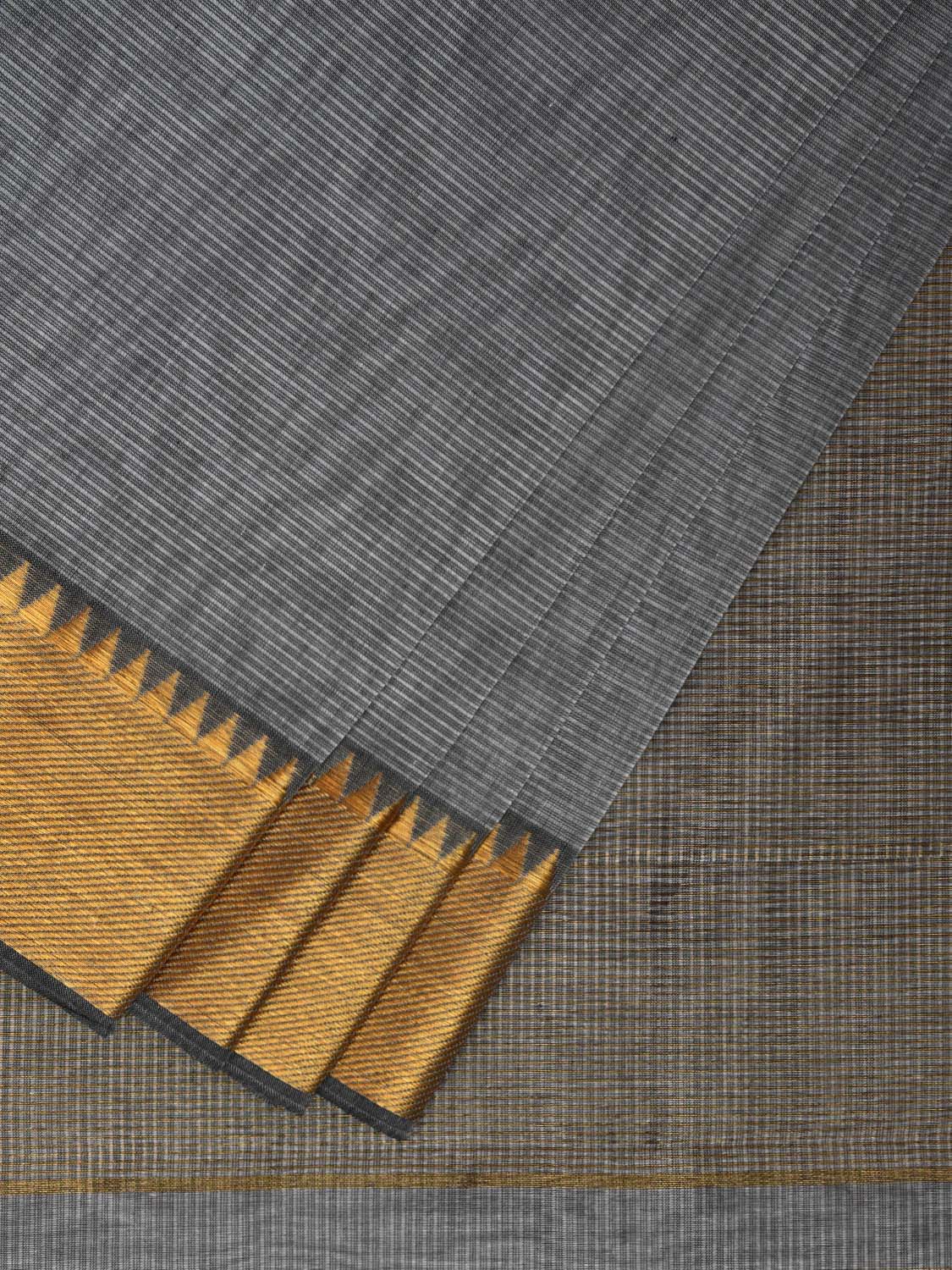 Grey Mangalgiri Cotton Handloom Saree with Strips Design mn0071