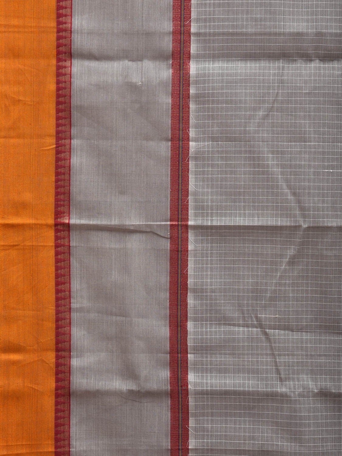 Grey Narayanpet Cotton Handloom Saree with Checks Design No Blouse np0533