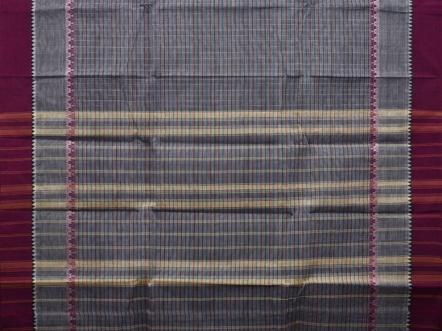 Grey Narayanpet Cotton Handloom Saree with Checks Design No Blouse np0610
