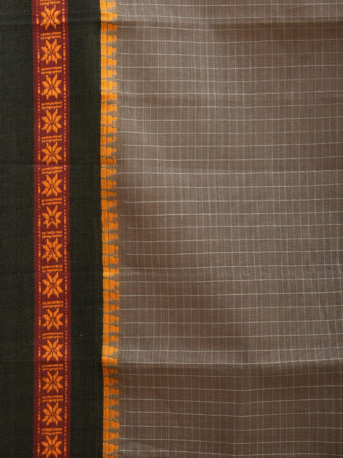 Grey Narayanpet Cotton Handloom Saree with Checks Design No Blouse np0885