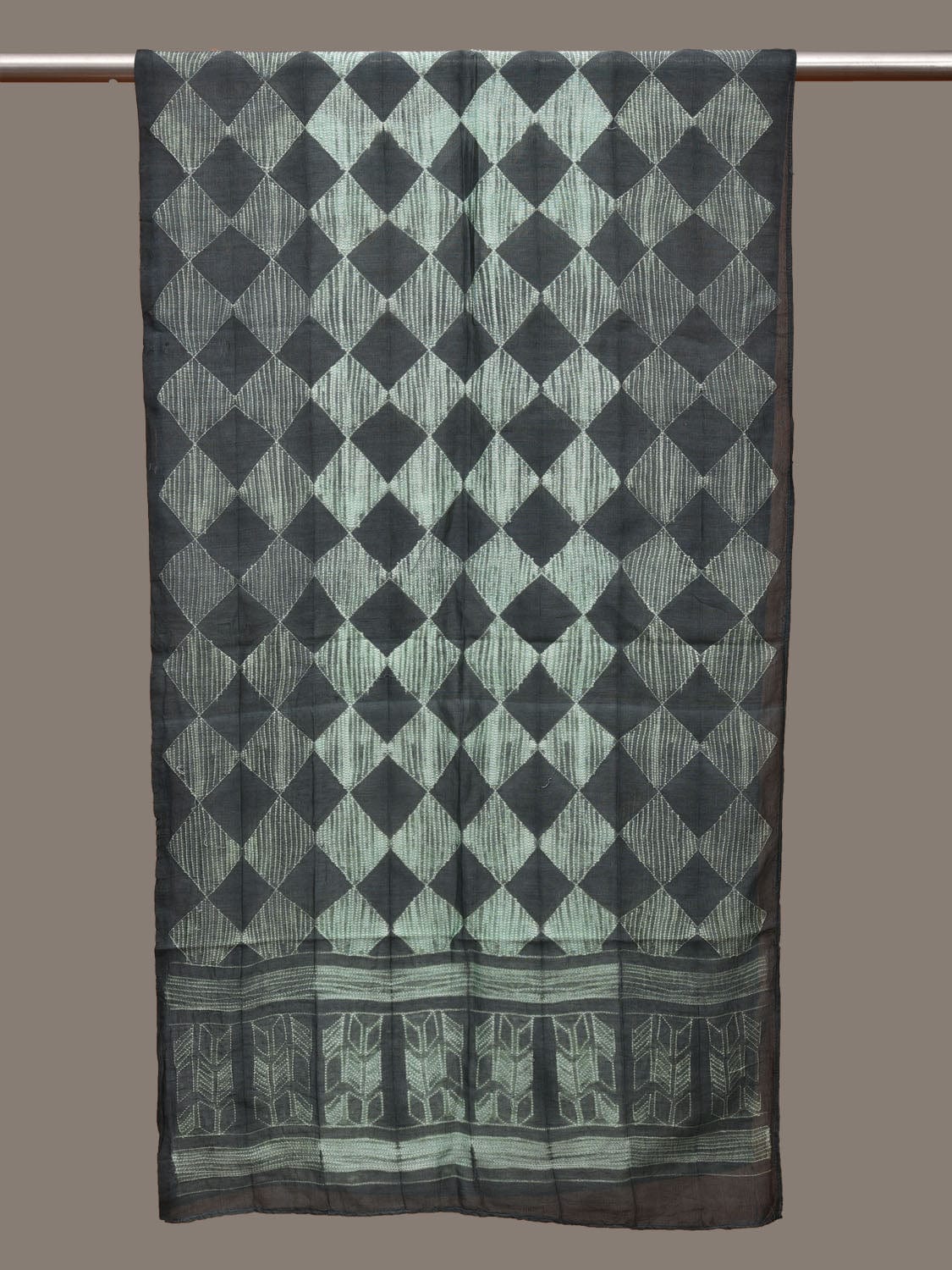 Grey Shibori Silk Handloom Stole with Checks Design ds3101