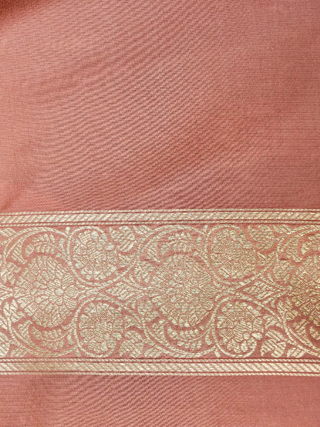 Rich Copper Banarasi Katan Silk Saree with All-Over Gold Brocade Floral Jaal DSK0044