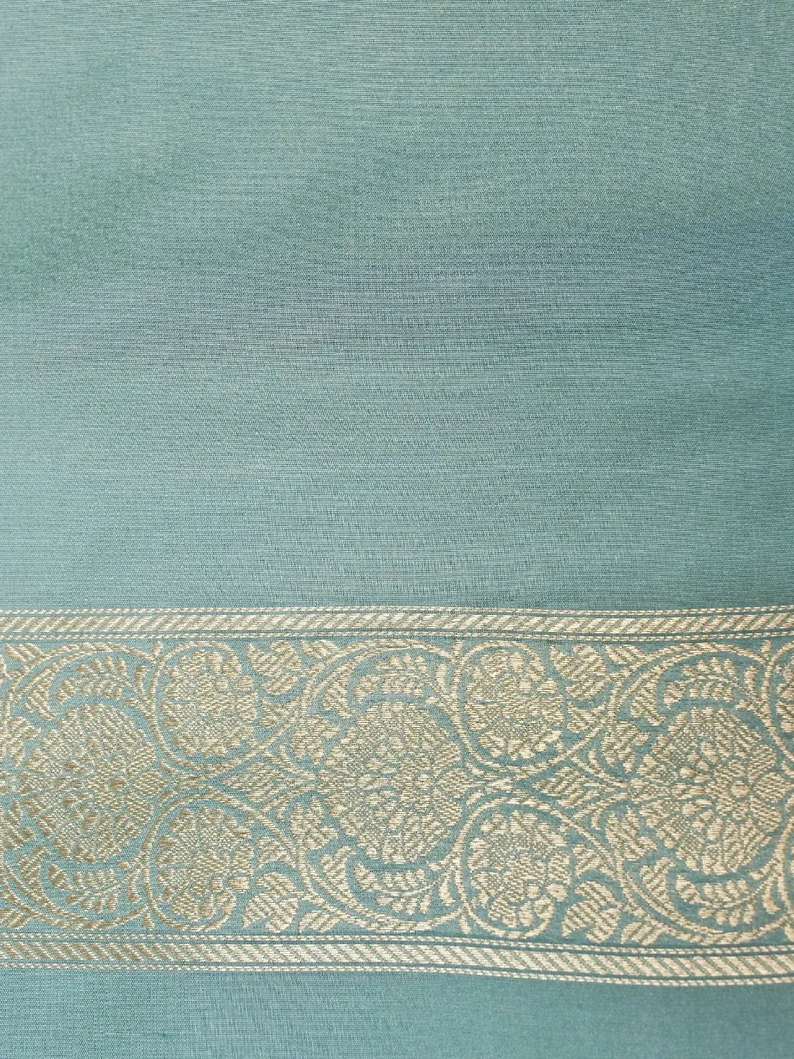 Aqua Blue Banarasi Katan Silk Saree with Gold Zari Floral Buttas DSK0047