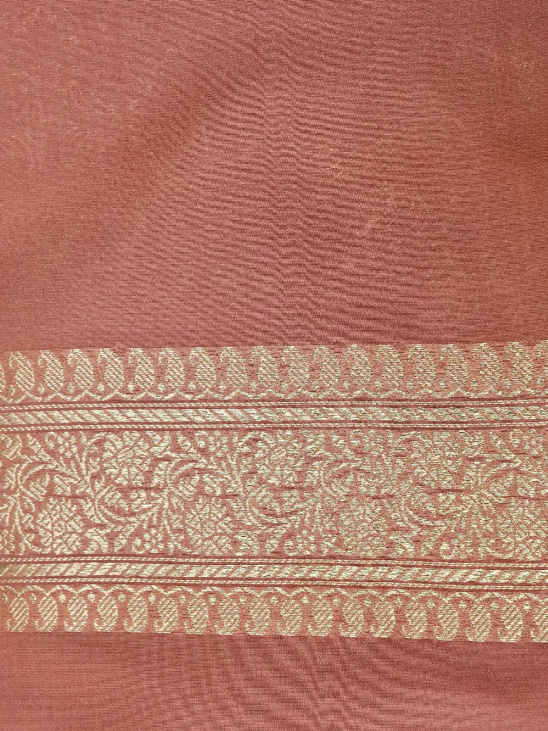 Deep Rose/Rust Banarasi Katan Silk Saree with Heavy Gold Zari Floral Brocade DSK0050