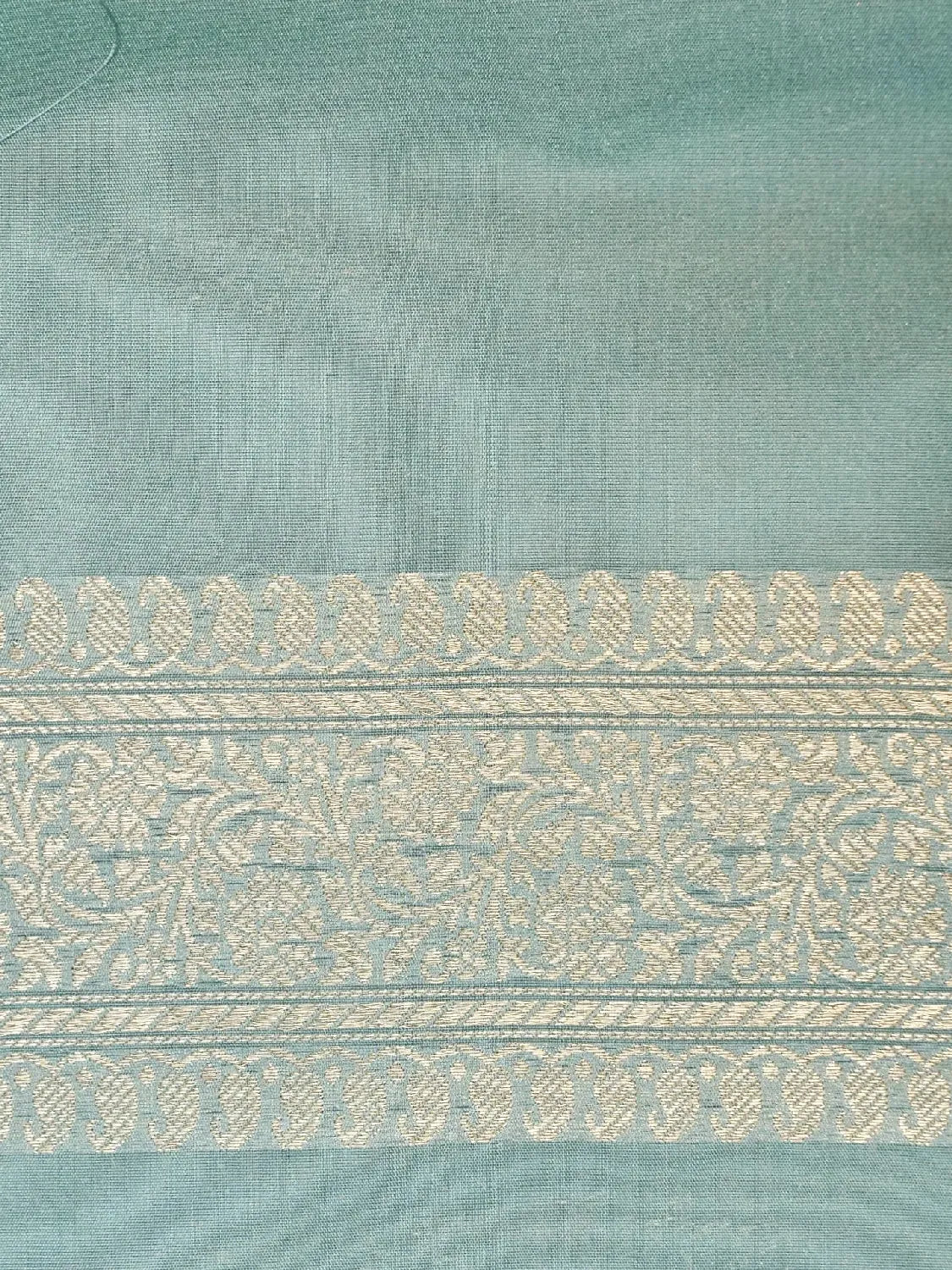 Pastel Seafoam Green Banarasi Katan Silk Saree With Large Gold Floral Buttas DSK0055