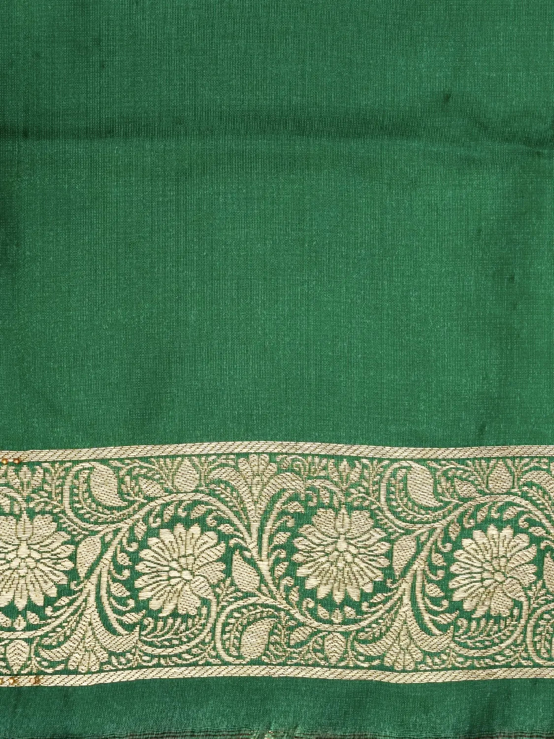 Festive Red & Green Katan Silk Saree with Heavy Zari Swarovski Work Border & Paisley Pallu DSK0014