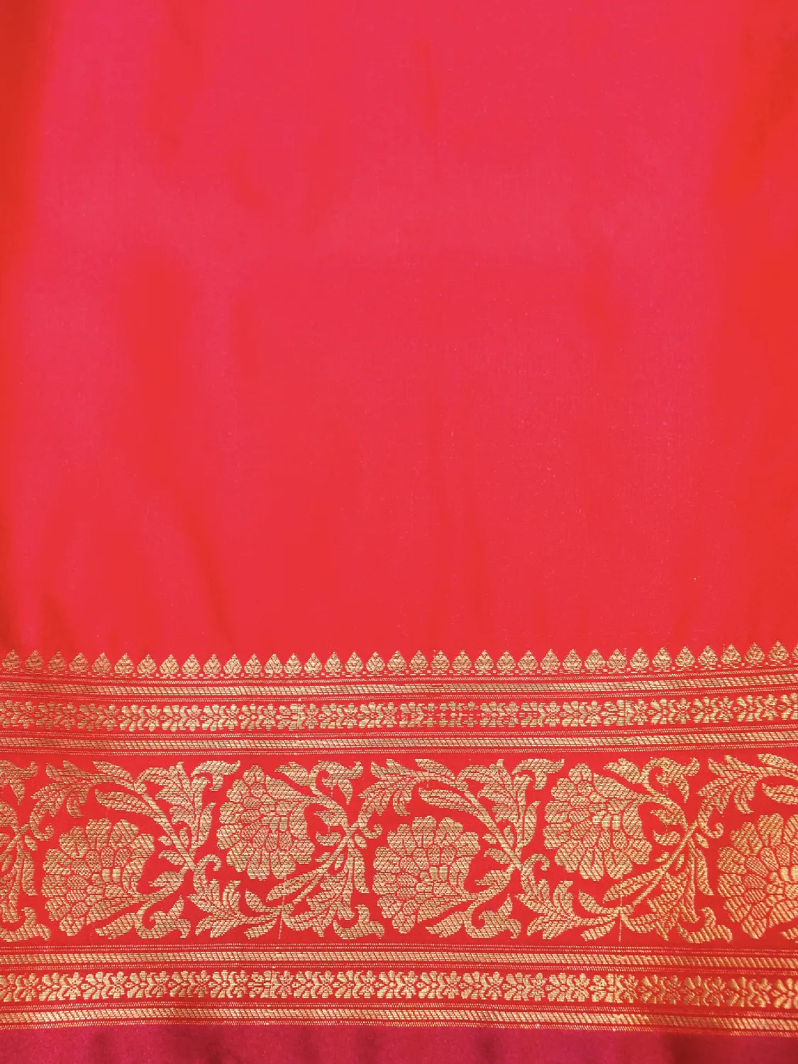 Opulent Red Banarasi Silk Saree with Flowing Floral Gold Zari Swarovski Crystal Stones Work Pallu DSK0023