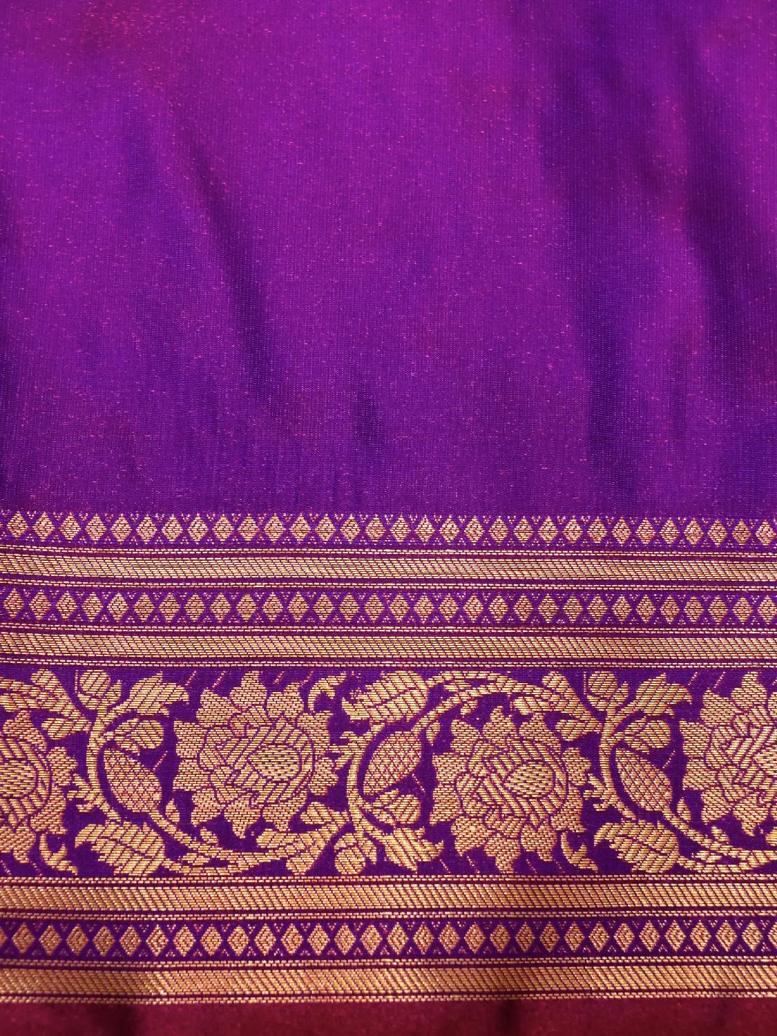 Handwoven Violet Banarasi Silk Saree - Heavy Floral Jaal Pallu in Gold Zari Swarovski Crystal Stones DSK0024