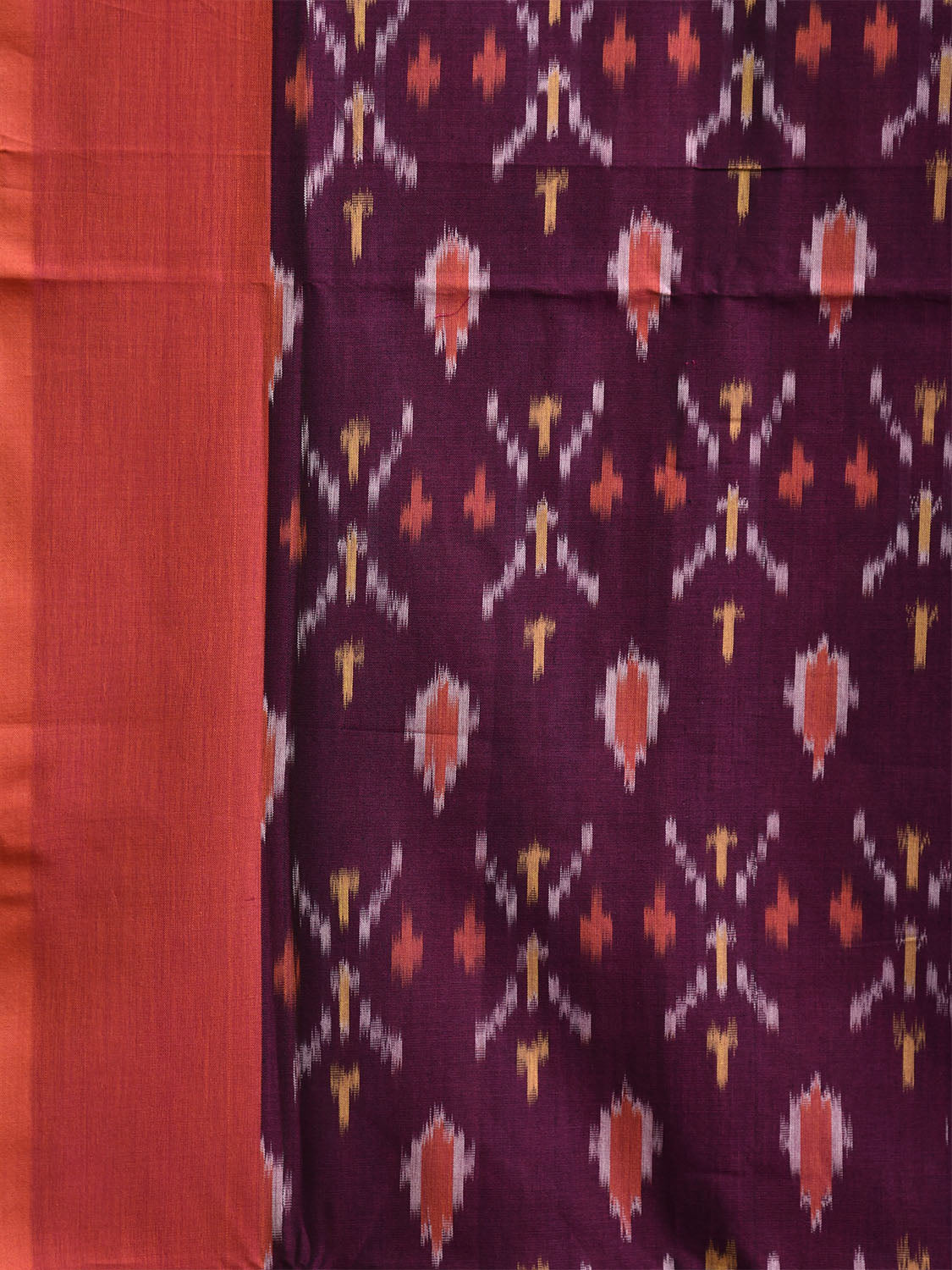 Wine and Pink Pochampally Ikat Cotton Handloom Saree with Body Buta and Zig-Zag Pallu Design No Blouse i0923