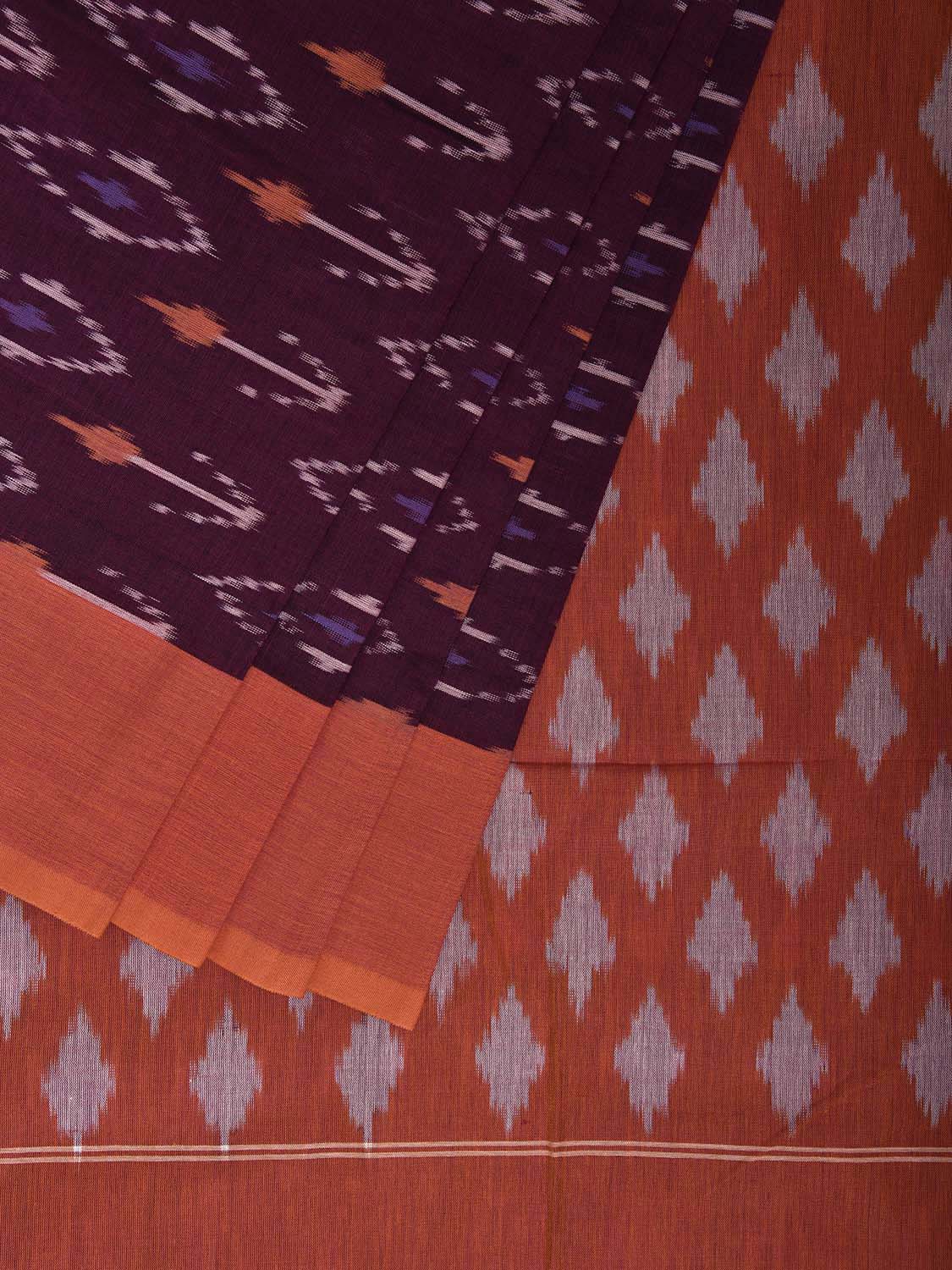 Wine and Orange Pochampally Ikat Cotton Handloom Saree with All Over Design No Blouse i0927