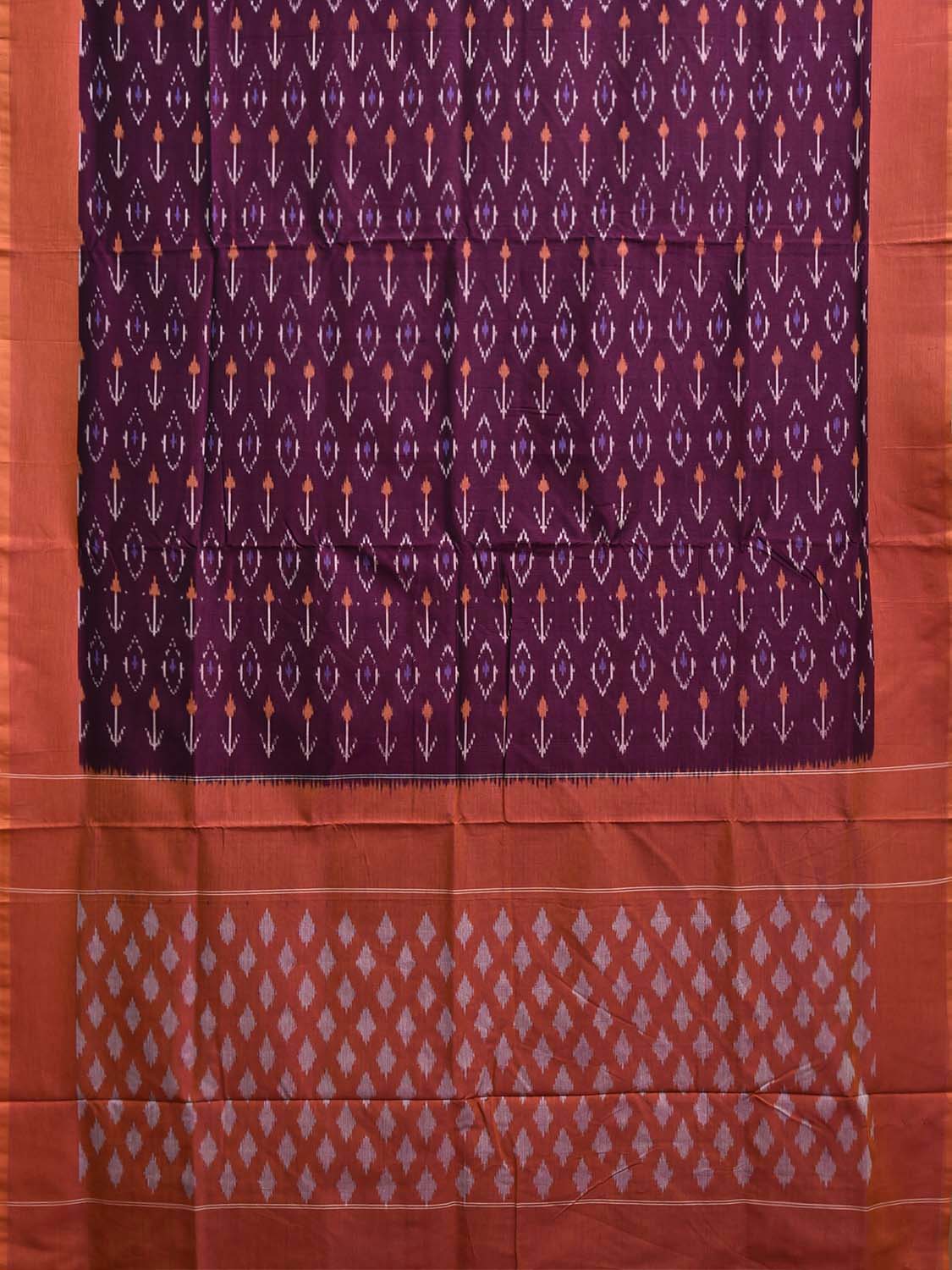 Wine and Orange Pochampally Ikat Cotton Handloom Saree with All Over Design No Blouse i0927