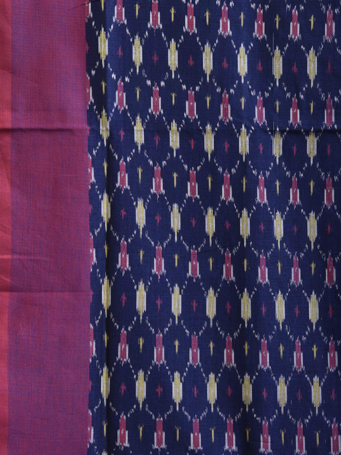 Navy and Purple Ikat Cotton Handloom Saree with All Over Grill Design No Blouse i0931
