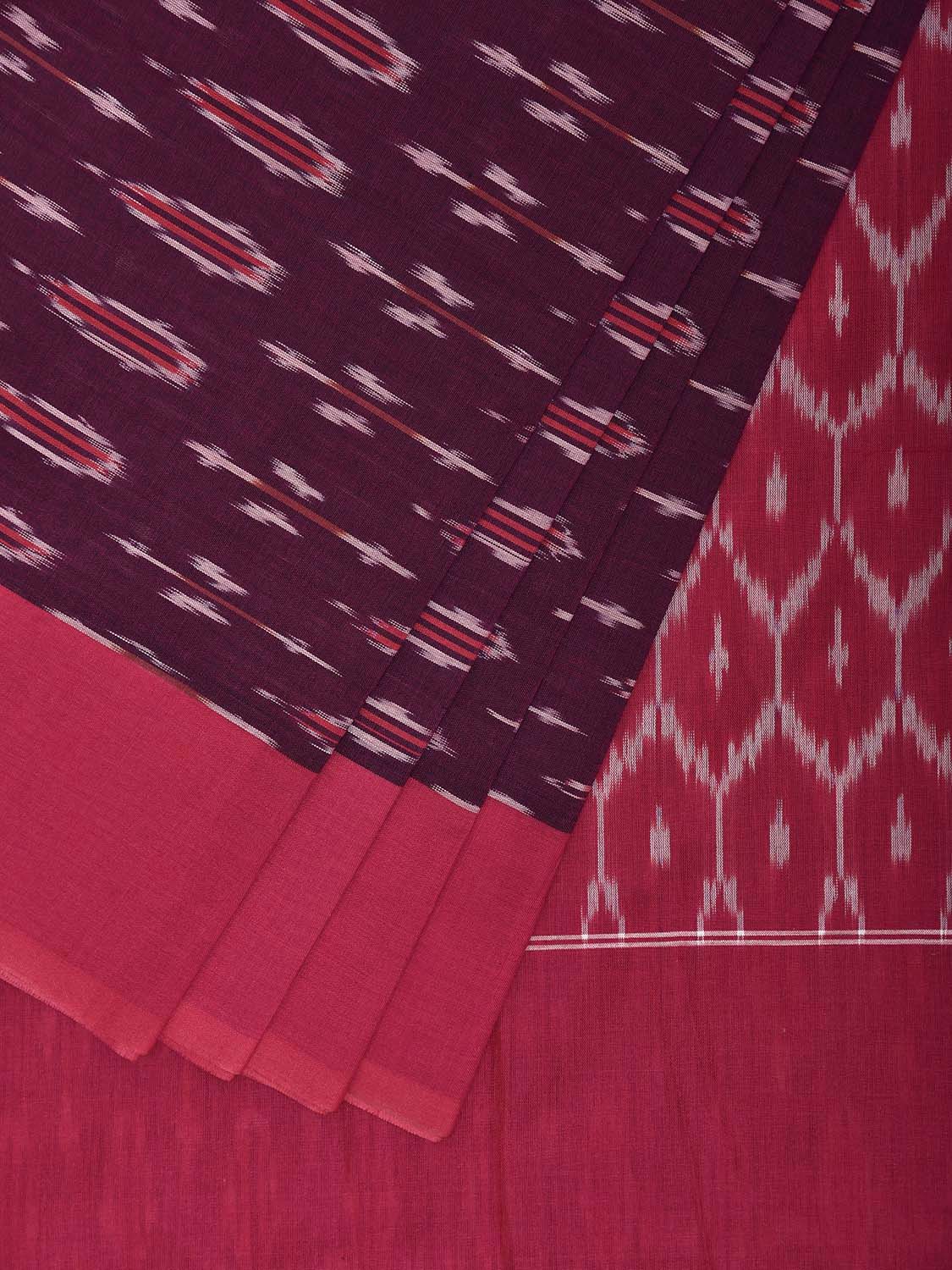 Wine and Pink Pochampally Ikat Cotton Handloom Saree with Body Buta and Grill Pallu Design No Blouse i0952
