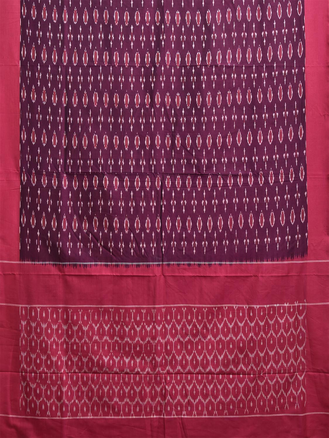 Wine and Pink Pochampally Ikat Cotton Handloom Saree with Body Buta and Grill Pallu Design No Blouse i0952