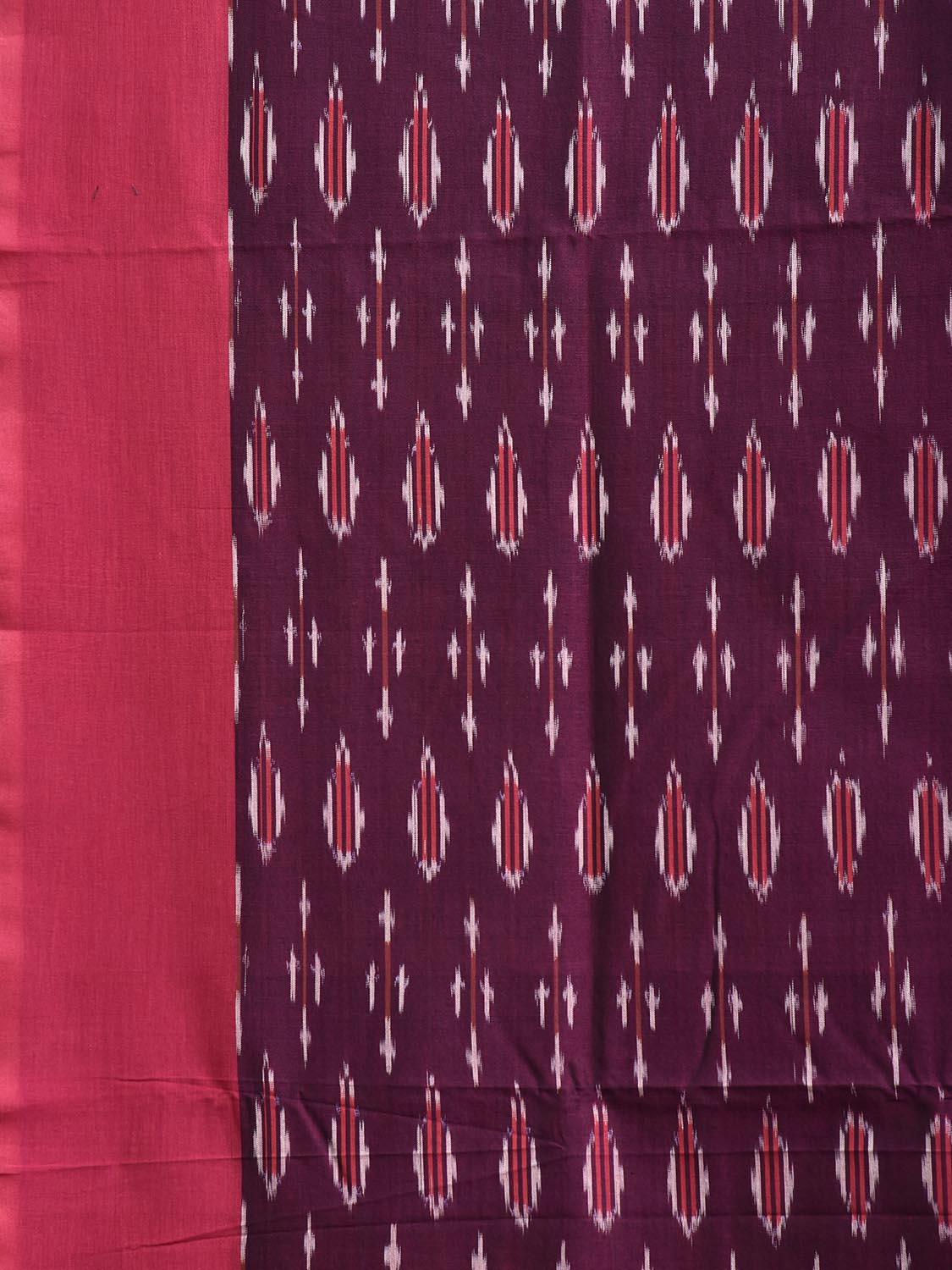 Wine and Pink Pochampally Ikat Cotton Handloom Saree with Body Buta and Grill Pallu Design No Blouse i0952