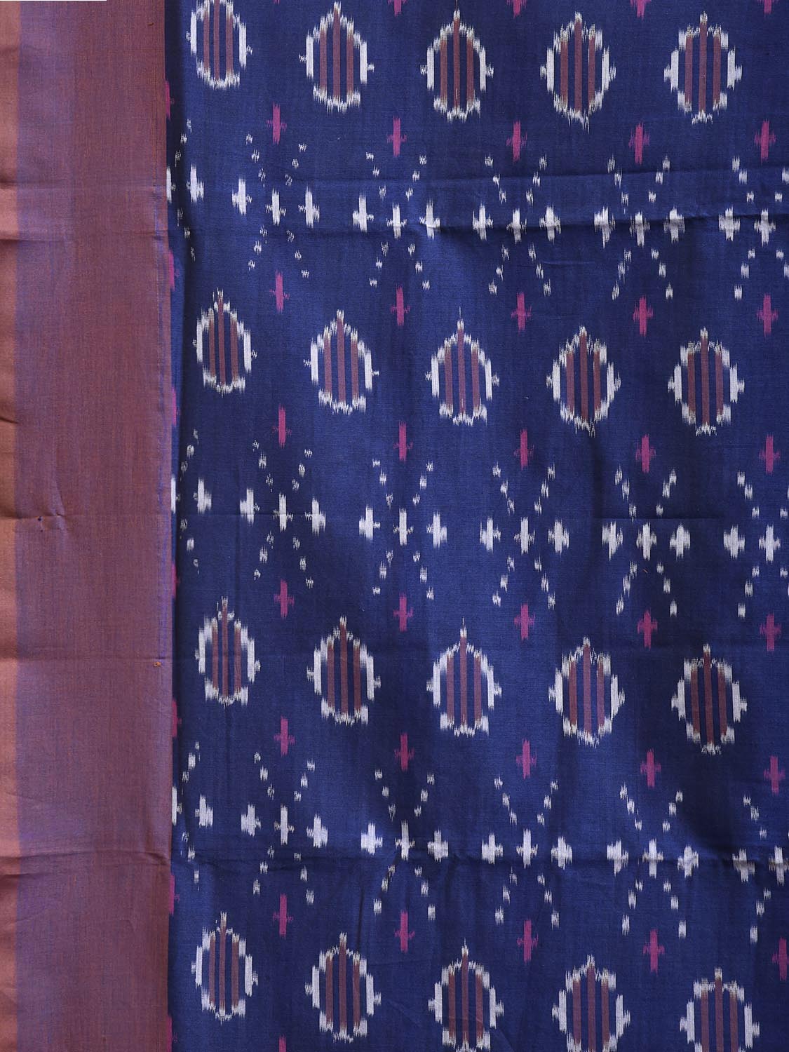 Blue and Purple Pochampally Ikat Cotton Handloom Saree with Body Buta Design No Blouse i0953
