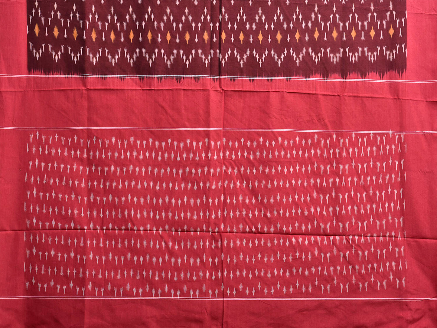 Brown and Red Pochampally Ikat Cotton Handloom Saree with All Over Design No Blouse i0956