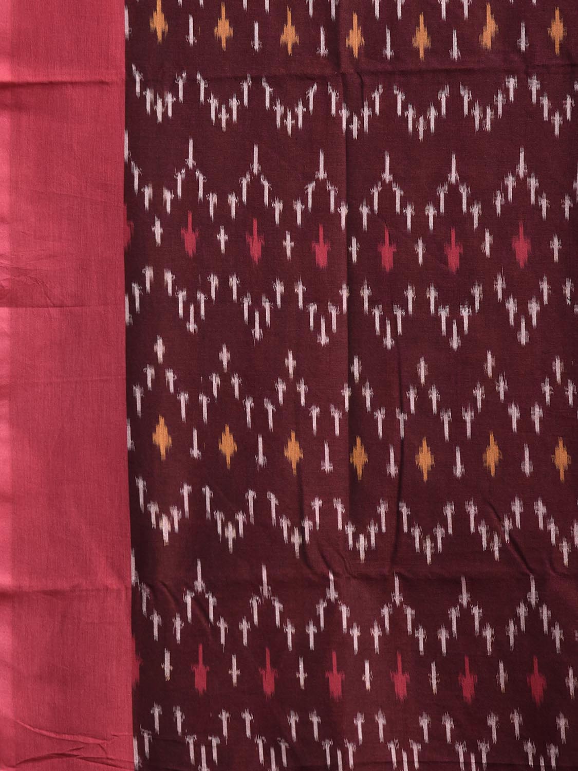 Brown and Red Pochampally Ikat Cotton Handloom Saree with All Over Design No Blouse i0956