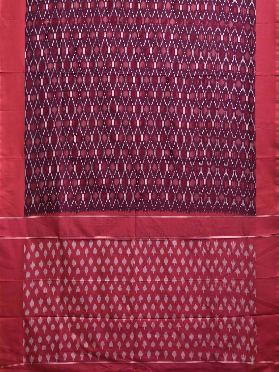 Wine and Red Pochampally Ikat Cotton Handloom Saree with Grill Design No Blouse i0961