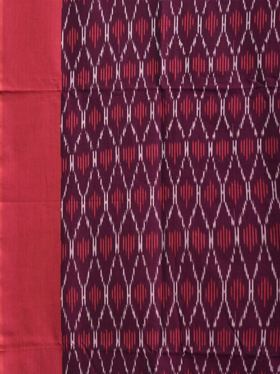 Wine and Red Pochampally Ikat Cotton Handloom Saree with Grill Design No Blouse i0961