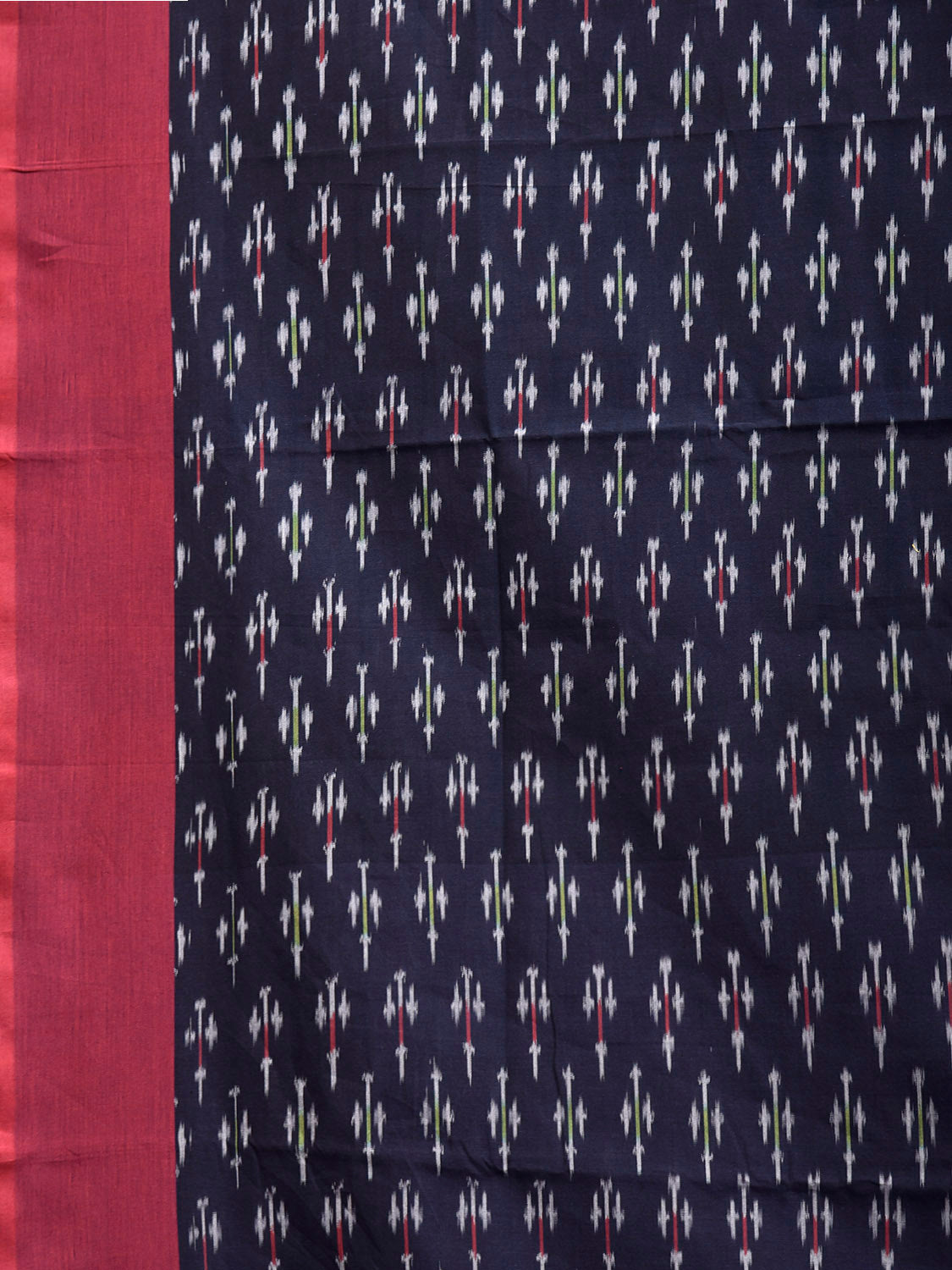 Navy and Dark Red Pochampally Ikat Cotton Handloom Saree with Zig-Zag Pallu Design No Blouse i0965