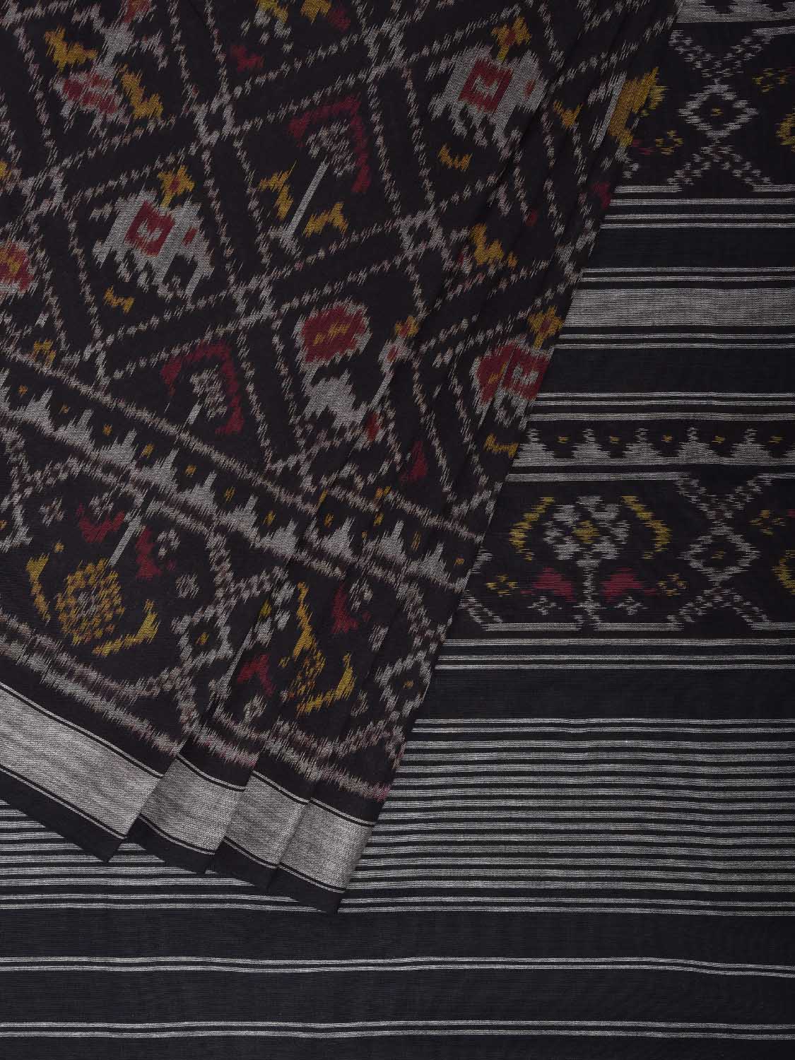 Black Ikat Cotton Handloom Saree with Grill and Buta Design i0966