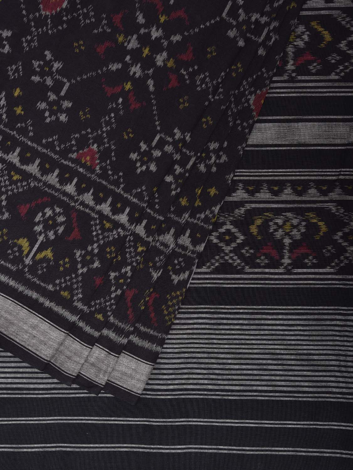Black Ikat Cotton Handloom Saree with Grill Design i0968