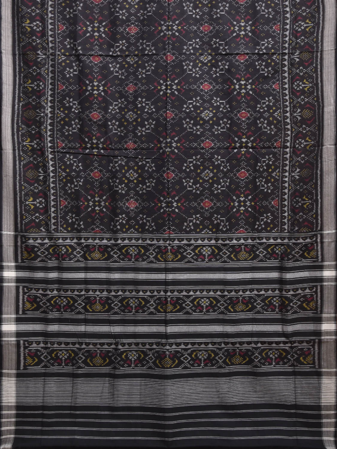 Black Ikat Cotton Handloom Saree with Grill Design i0968