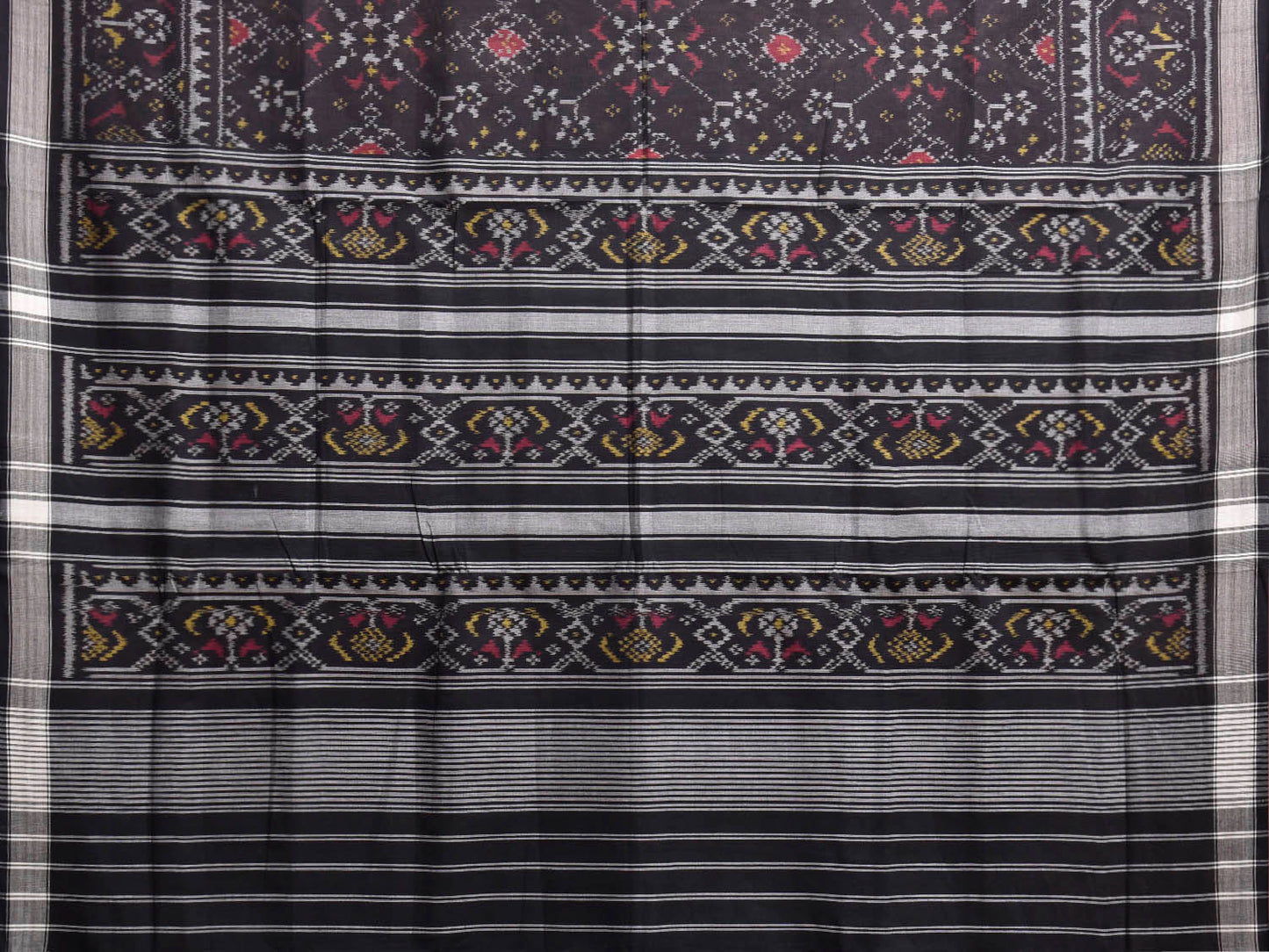 Black Ikat Cotton Handloom Saree with Grill Design i0968