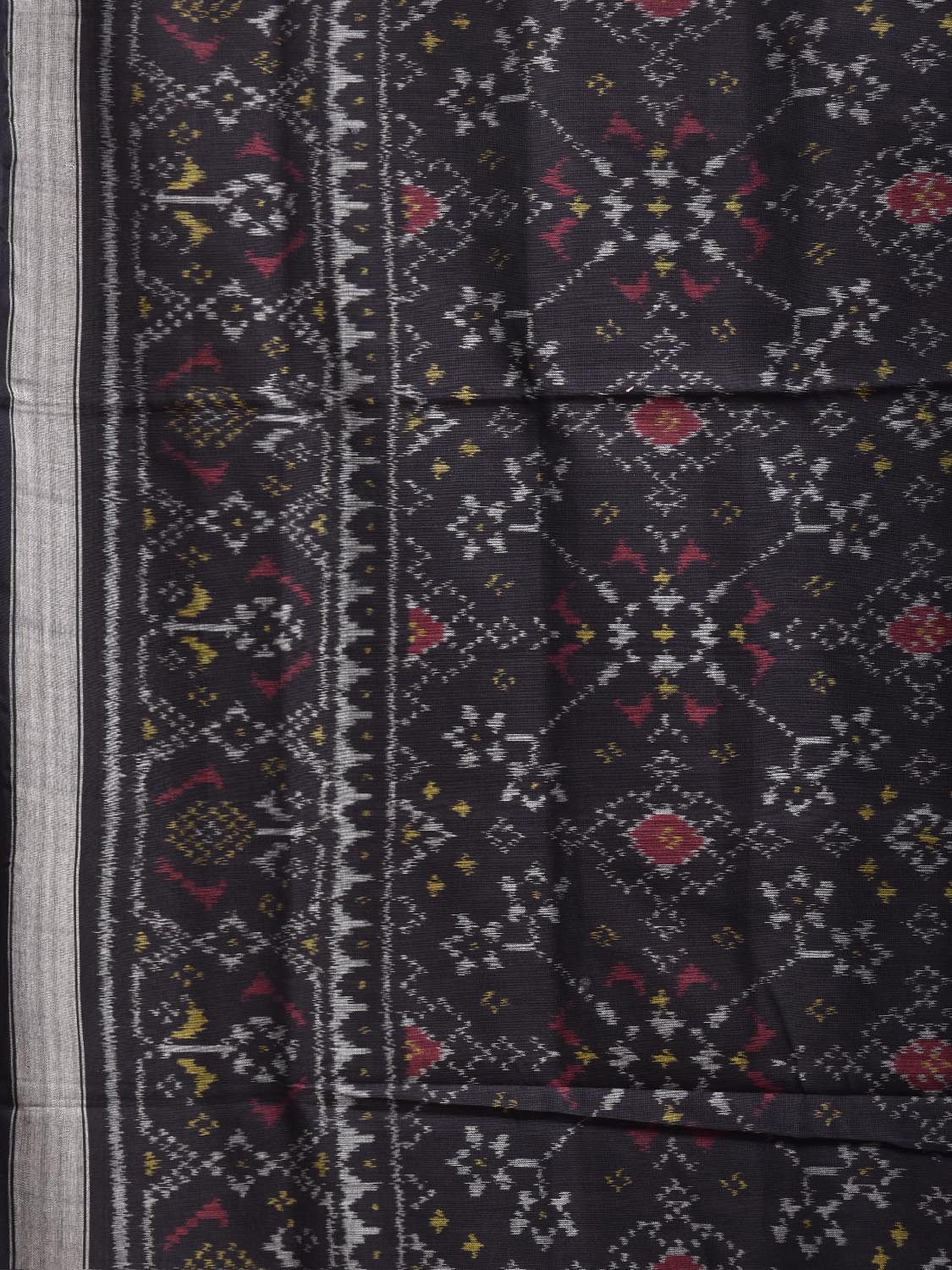 Black Ikat Cotton Handloom Saree with Grill Design i0968