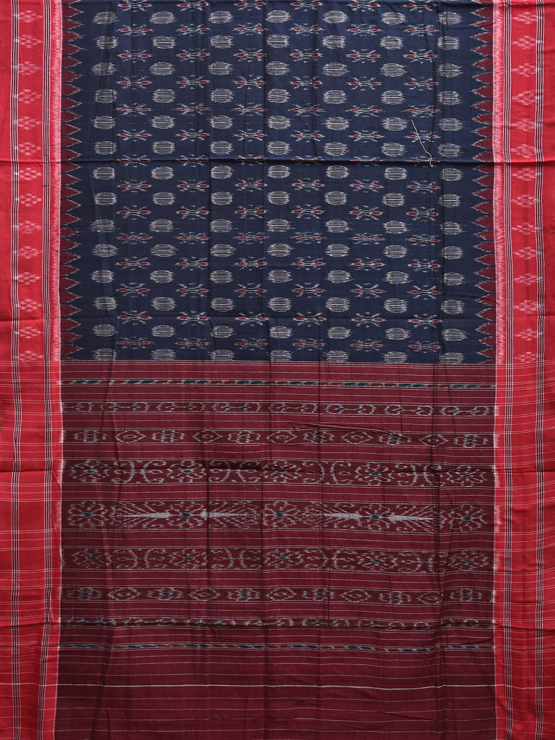 Navy and Red Pochampally Ikat Cotton Handloom Saree with Buta and Pallu Design No Blouse i0970