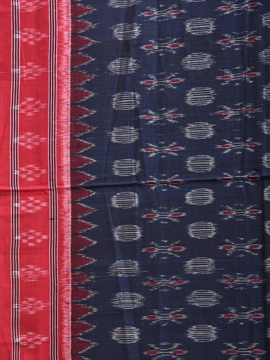 Navy and Red Pochampally Ikat Cotton Handloom Saree with Buta and Pallu Design No Blouse i0970