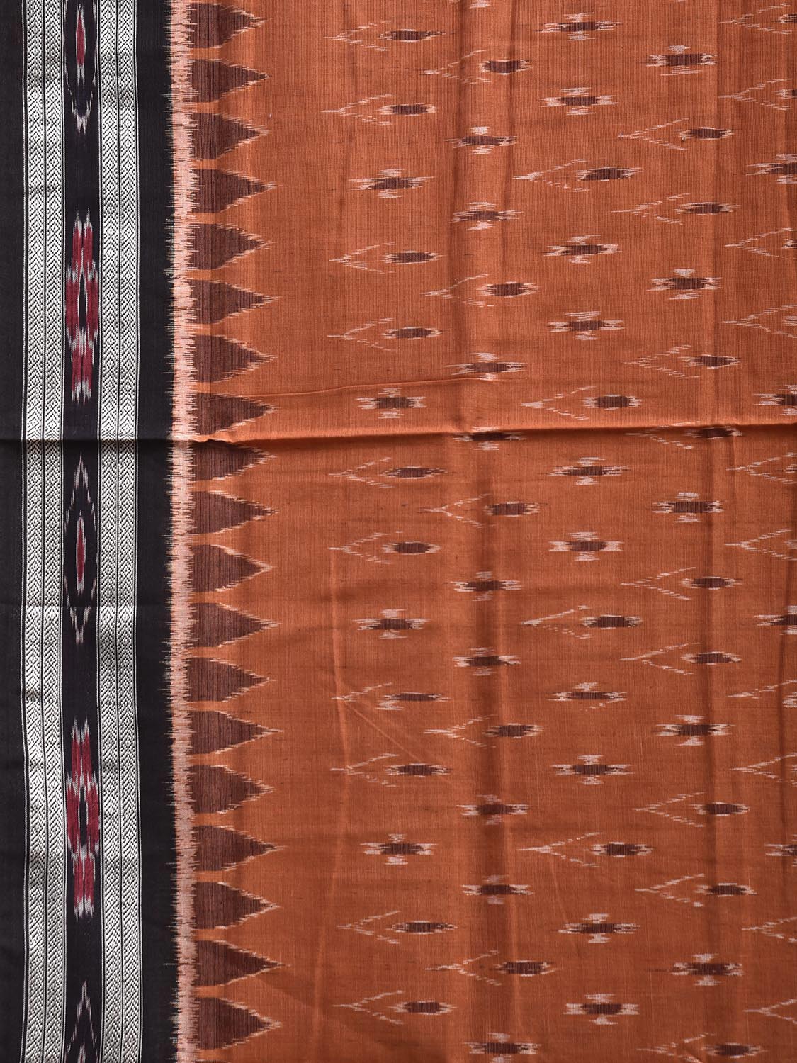 Dark Orange and Black Pochampally Ikat Cotton Handloom Saree with Buta and Pallu Design No Blouse i0972