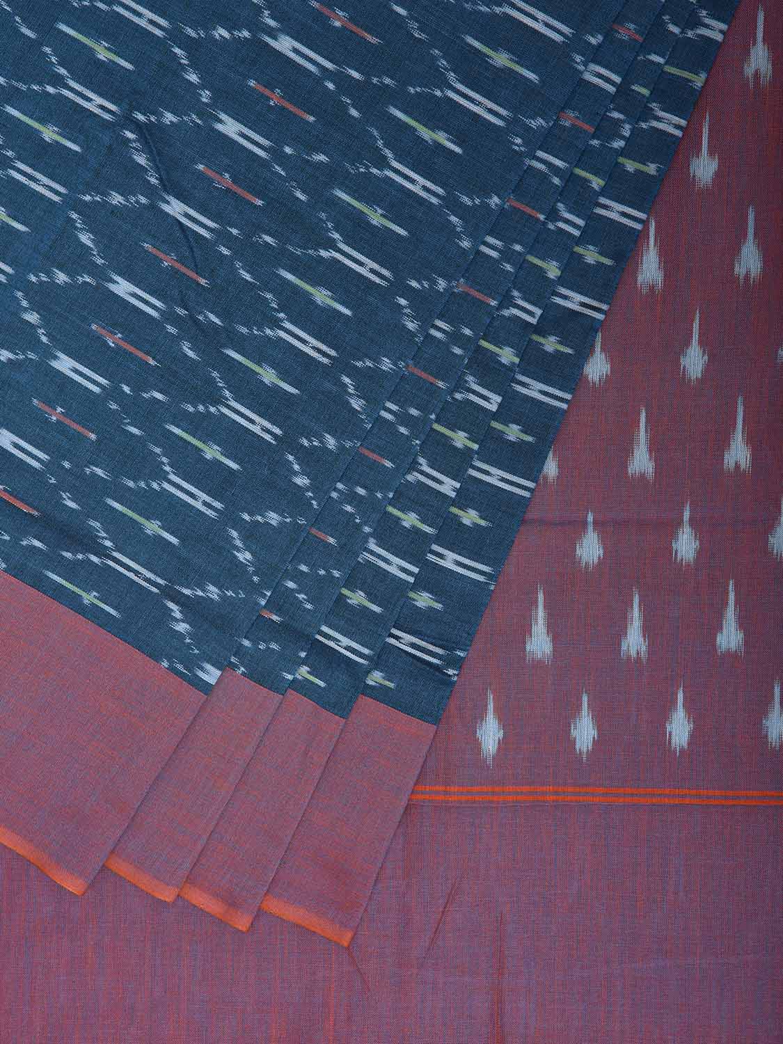 Blue and Light Purple Pochampally Ikat Cotton Handloom Saree with Grill Body Design No Blouse i0984
