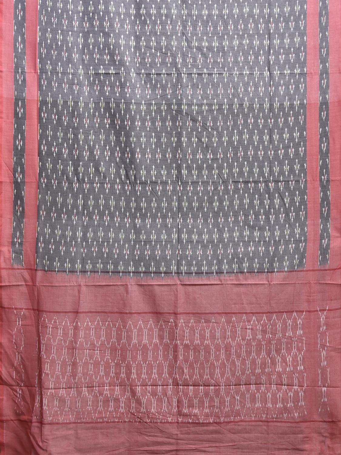 Grey and Peach Pochampally Ikat Cotton Handloom Saree with Grill Pallu Design No Blouse i0986