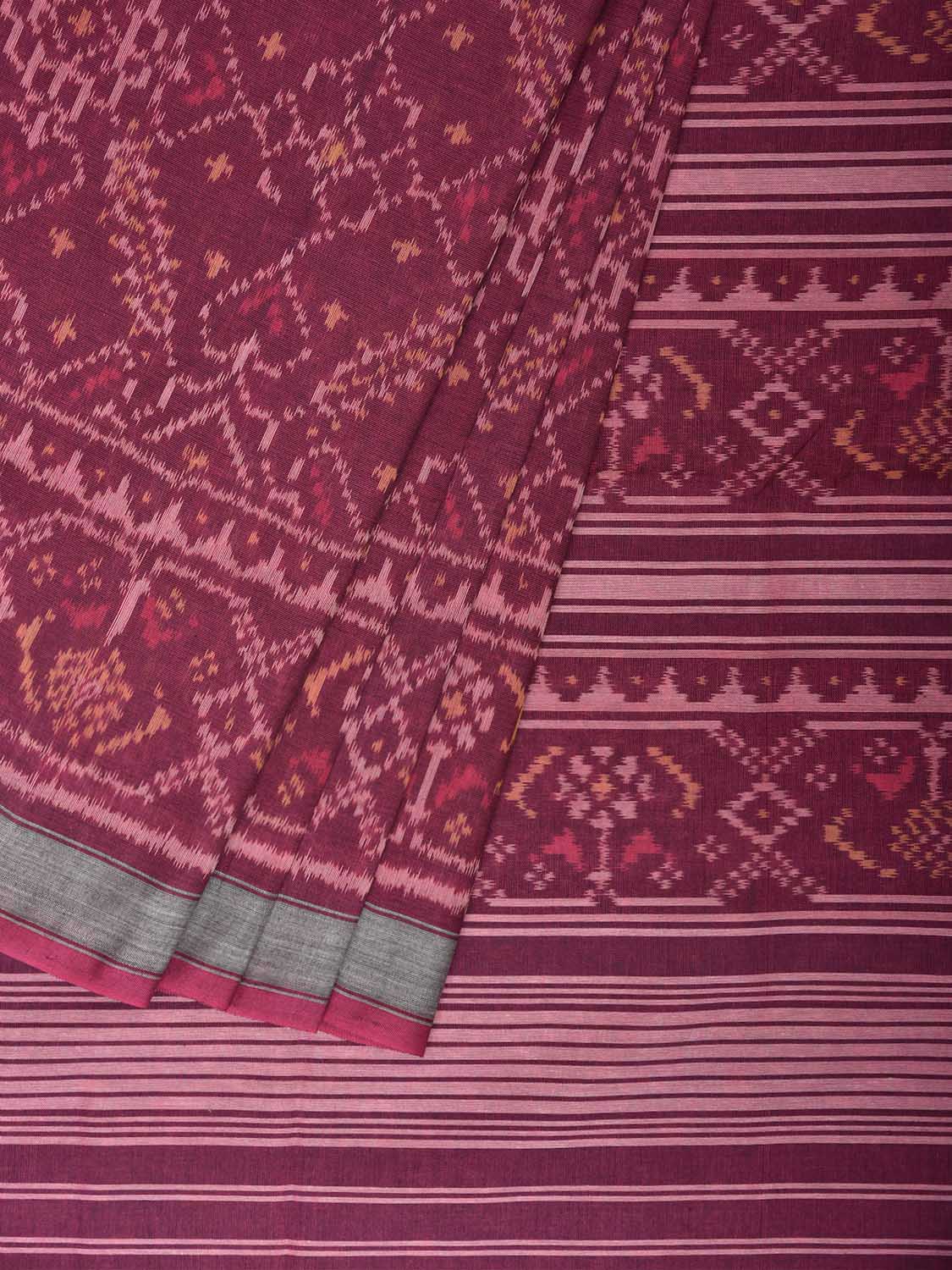 Magenta Ikat Cotton Handloom Saree with All Over Grill Design i0988