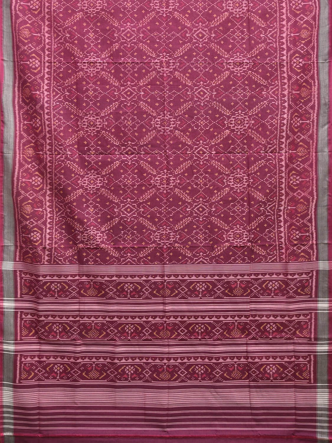Magenta Ikat Cotton Handloom Saree with All Over Grill Design i0988